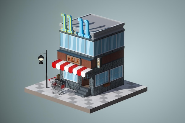 Magasin de dessin animé magasin moderne bâtiment rendu 3d