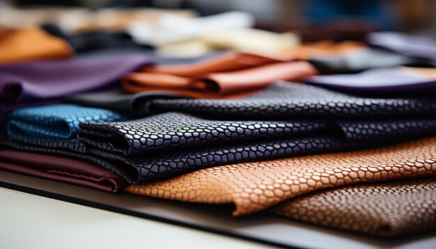 Photo un magasin de mode présente une élégante collection de vêtements en cuir colorés générés par l'intelligence artificielle