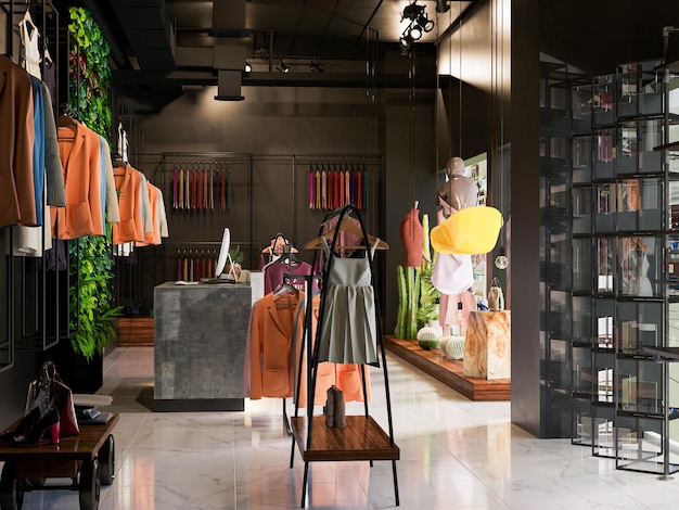 Photo un magasin avec un mur de tissu vert et orange et une enseigne en noir et blanc qui dit 