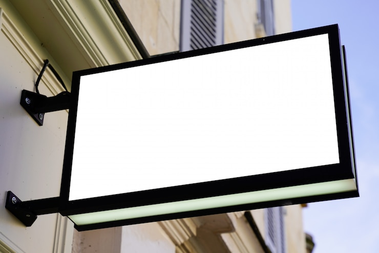 Photo magasin de panneau d'affichage vide blanc