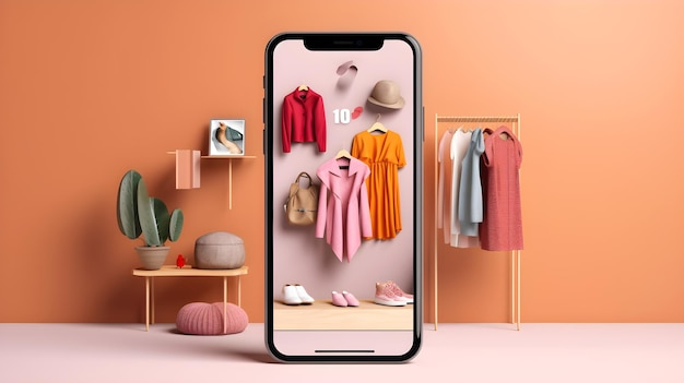 Photo magasin de vêtements en ligne sur smartphone