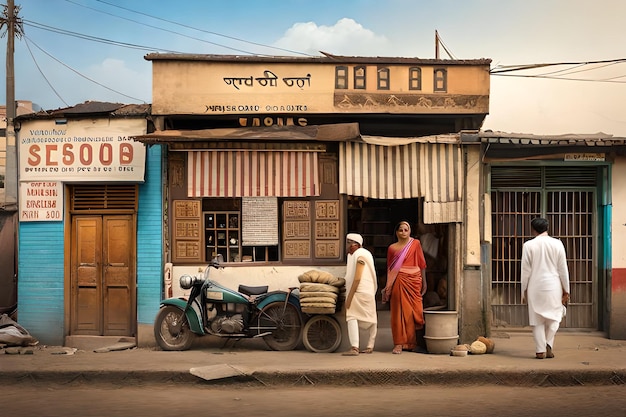 Des magasins et des vitrines dans une rue pauvre du Bangladesh