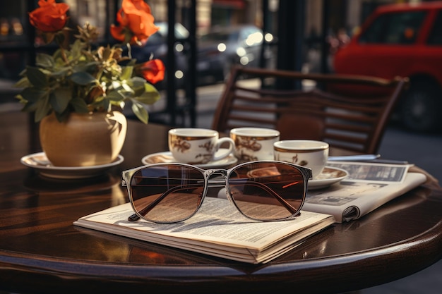 Magazines sur table avec des lunettes