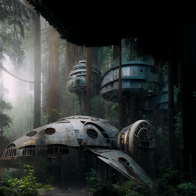 Magical Forest star wars Science-fiction vaisseaux spatiaux générative ai