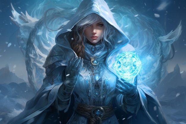 Magicien du gel capable de geler les ennemis dans leurs pistes et d'invoquer des tempêtes de neige d'IA générative