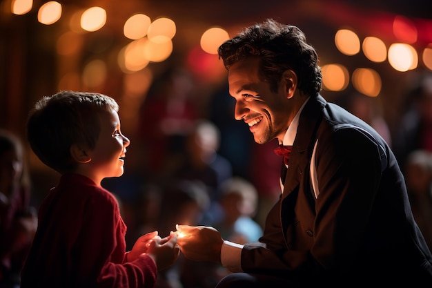 Photo magicien s'engageant avec un jeune public ia générative