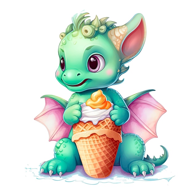 Magie kawaii de dessin animé de dragon mignon parfaite pour les enfants de mur de pépinière isolés sur fond transparent