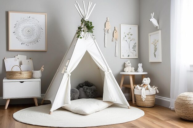 Photo la magie de la pépinière créer une atmosphère sereine avec un teepee blanc