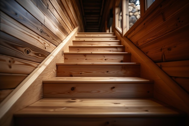 La magie de la perspective un escalier en bois de pin dans un point de vue captivant