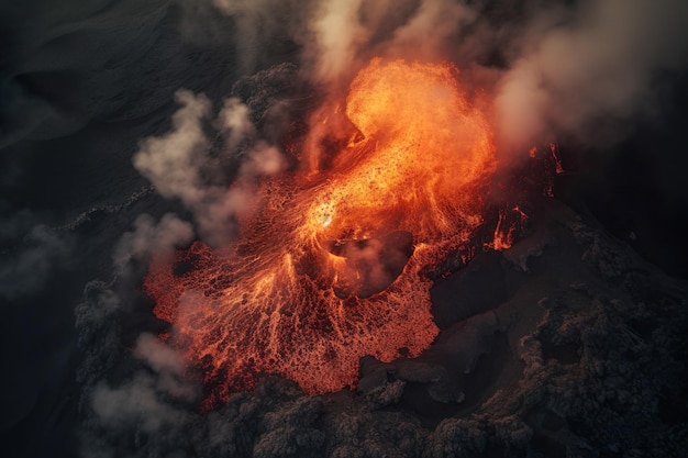 Magma Fury AIGenerated TopView Gros plan de l'éruption volcanique