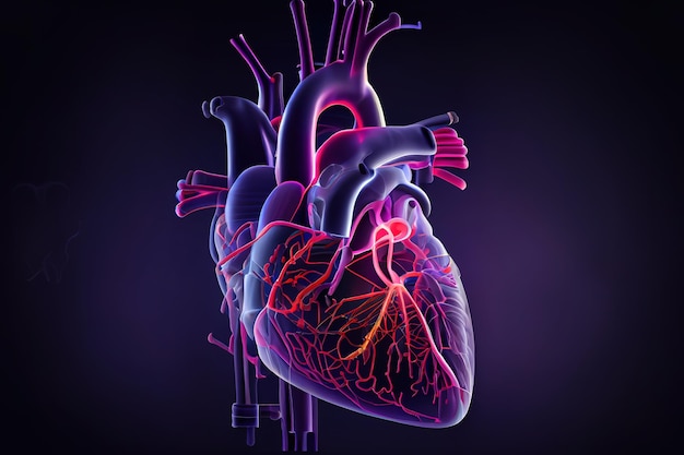 Magnifique anatomie du cœur humain sur fond médical ecg Ai générative