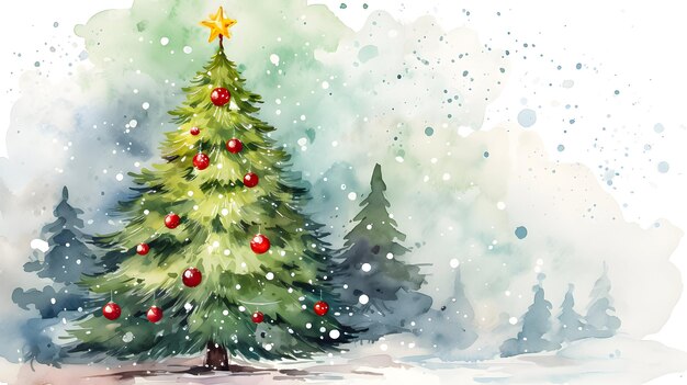 Un magnifique arbre de Noël orné de boules vibrantes une étoile rayonnante au sommet