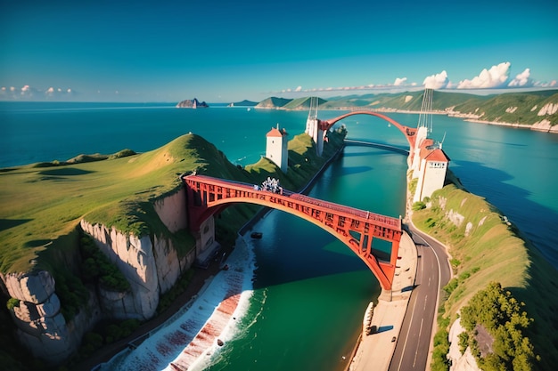 Photo la magnifique architecture du pont transocéanique, la conception du pont en mer profonde, le fond du papier peint