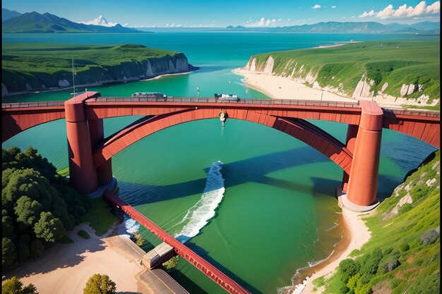 La magnifique architecture du pont transocéanique, la conception du pont en mer profonde, le fond du papier peint