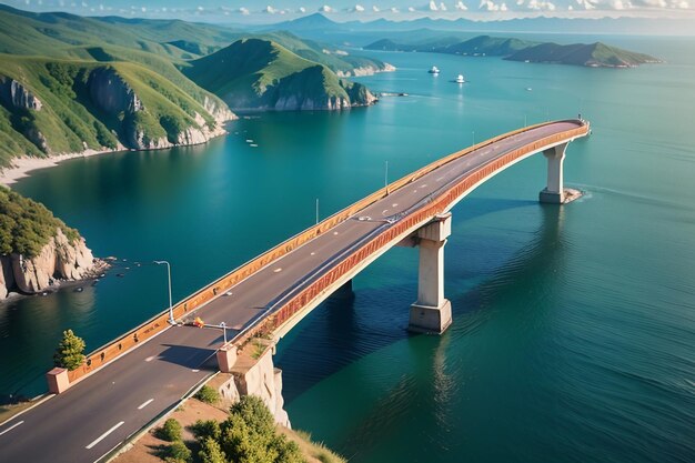 La magnifique architecture du pont transocéanique, la conception du pont en mer profonde, le fond du papier peint