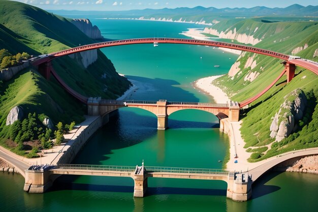 Photo la magnifique architecture du pont transocéanique, la conception du pont en mer profonde, le fond du papier peint