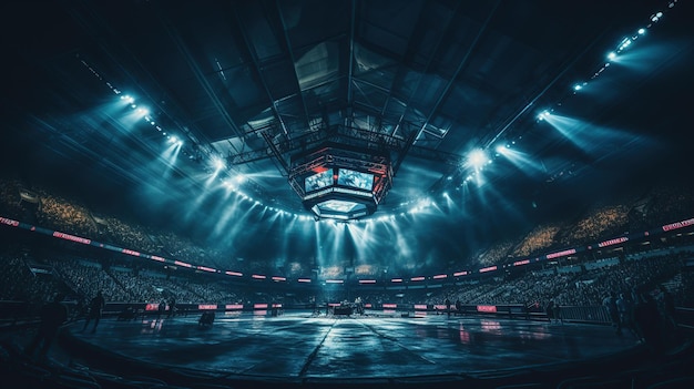 Magnifique arène de boxe mondiale avec des lumières scintillantes