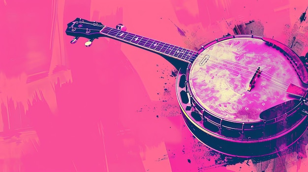 Un magnifique banjo avec un fond rose Le banjo est un instrument à cordes souvent utilisé dans la musique bluegrass et folklorique