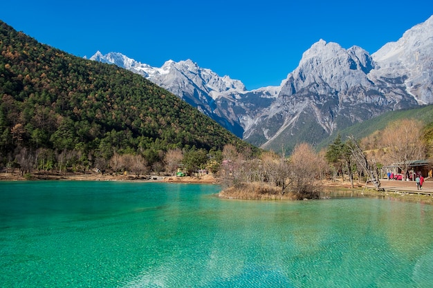 Magnifique de Blue Moon Valley, point de repère et endroit populaire pour les attractions touristiques à l'intérieur de la région pittoresque de la montagne de neige du dragon de jade (Yulong), près de la vieille ville de Lijiang. Lijiang, Yunnan, Chine