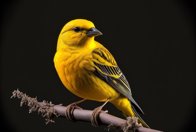 Un magnifique canari jaune perché sur une branche en gros plan