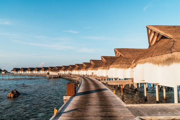 Magnifique complexe tropical des Maldives et île avec plage et mer