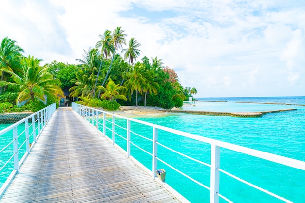 Magnifique complexe tropical des Maldives et île avec plage et mer