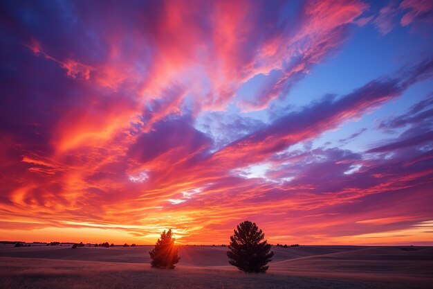 Magnifique coucher de soleil lumineux sur la mer