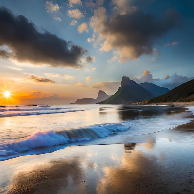 Un magnifique coucher de soleil sur la mer avec un ciel nuageux