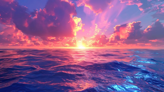 Un magnifique coucher de soleil sur l'océan le ciel est enflammé de couleurs et l'eau est calme et calme