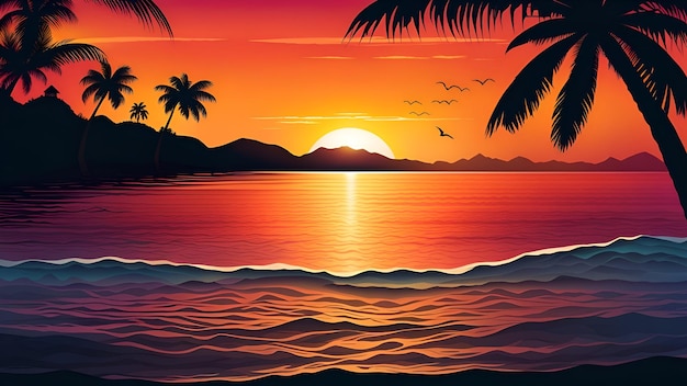 Photo magnifique coucher de soleil sur la plage tropicale