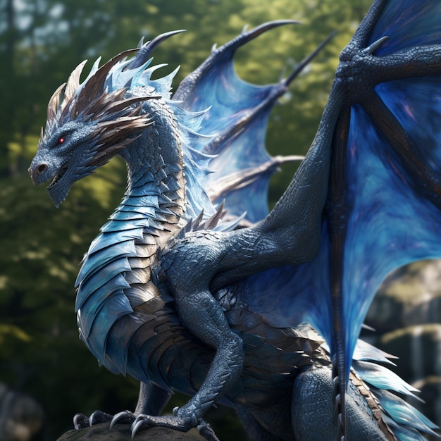 Le magnifique dragon bleu sur le concept de la nature Ai a généré de l'art