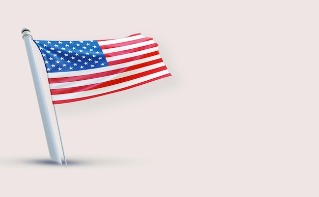 Un magnifique drapeau des États-Unis sur un fond blanc en 3D