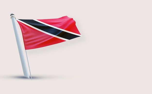 Un magnifique drapeau de Trinité-et-Tobago sur un fond blanc rendu en 3D