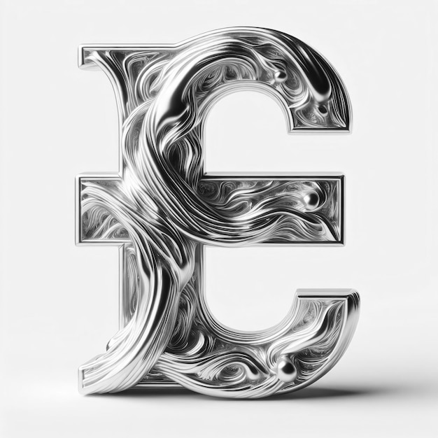 Le magnifique E argenté sur toile blanche ressemble à un logo métallique de l'alphabet E.