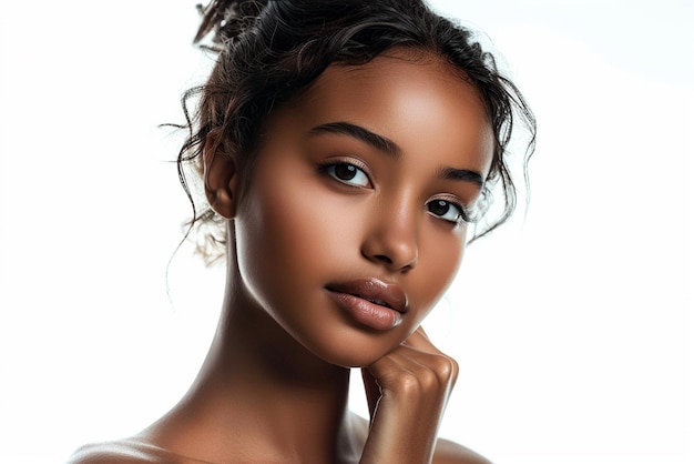 Photo une magnifique femme afro-américaine avec une peau impeccable sur un fond blanc soin du visage traitement du visage