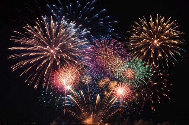 magnifique feu d'artifice sur fond noir pour la célébration anniversaire joyeuse veille de Noël et h