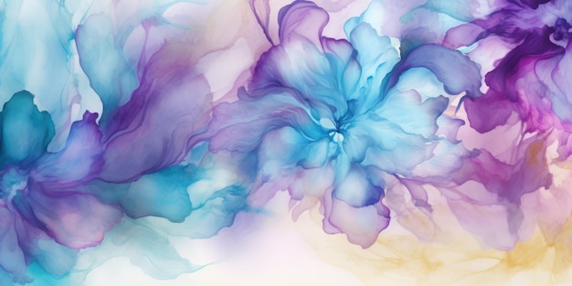 Magnifique fond abstrait turquoise violet beige aquarelle design floral belle IA générative AIG32