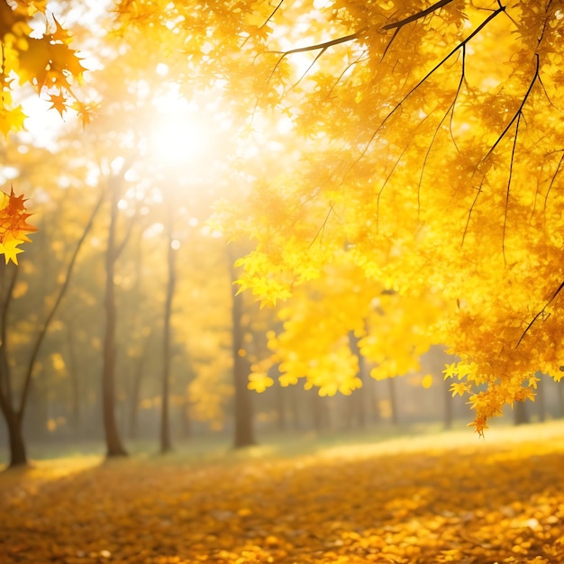 Magnifique fond d'automne flou avec des feuilles d'or jaune