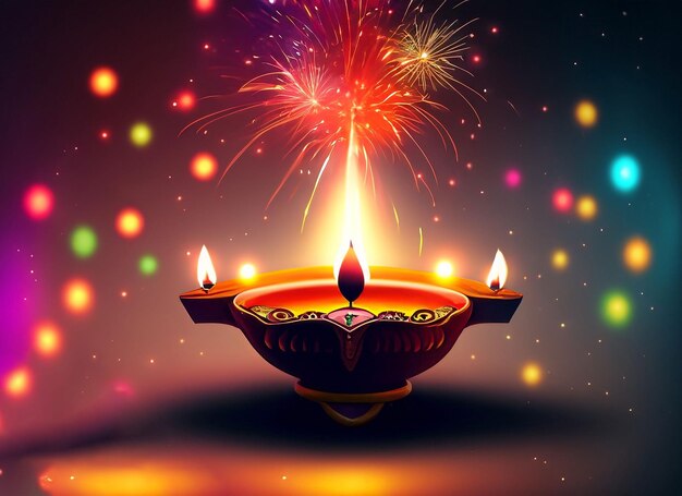 magnifique fond Diwali avec flamme montante sur fond clair flou