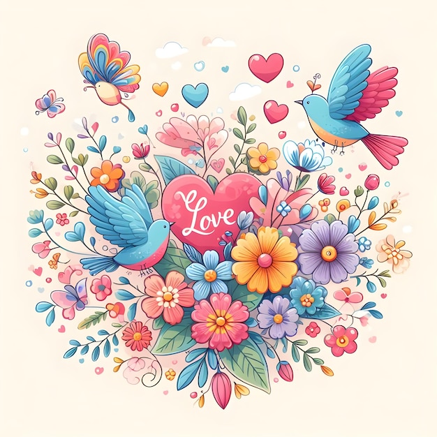 Magnifique fond floral avec coeur et papillons Illustration vectorielle pour votre conception