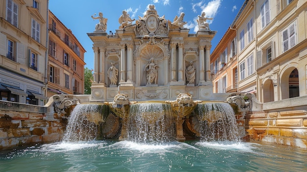 La magnifique fontaine de la Rotonde dans le paysage urbain ensoleillé de l'Europe