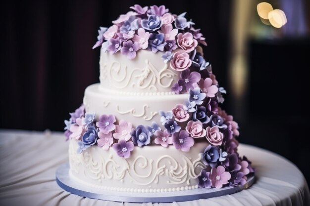 Un magnifique gâteau de mariage avec un glaçage décoratif