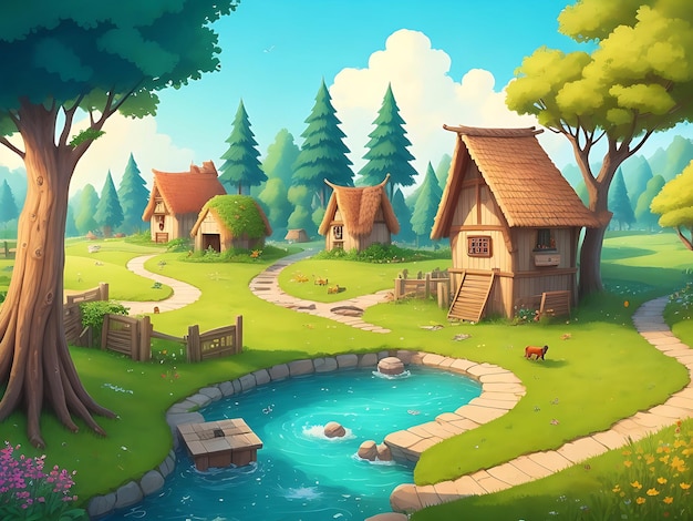 Magnifique générateur d'ai d'illustration de village naturel