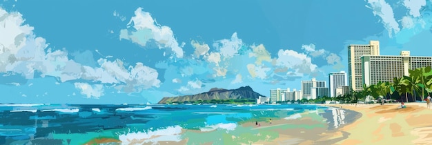 Photo le magnifique horizon d'honolulu avec une plage époustouflante et l'océan bleu en arrière-plan