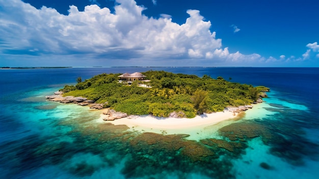 Une magnifique image d'une île privée haut de gamme offrant une escapade estivale exclusive et tranquille