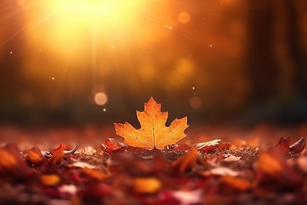 Une magnifique image de paysage d'automne ornée de feuilles jaunes et baignée par la lumière du soleil