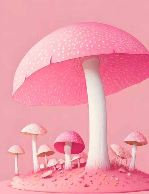 Un magnifique jardin de champignons coloré et réaliste avec un magnifique arrière-plan généré par l'IA