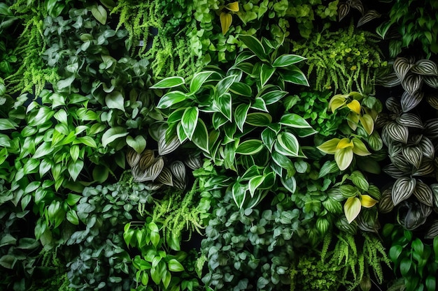 Un magnifique jardin vertical intérieur avec des plantes vertes vibrantes ornant un haut mur dans un environnement contemporain