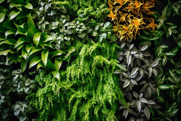 Un magnifique jardin vertical intérieur avec des plantes vertes vibrantes ornant un haut mur dans un environnement contemporain