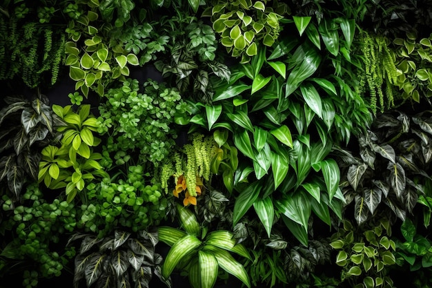 Un magnifique jardin vertical intérieur avec des plantes vertes vibrantes ornant un haut mur dans un environnement contemporain